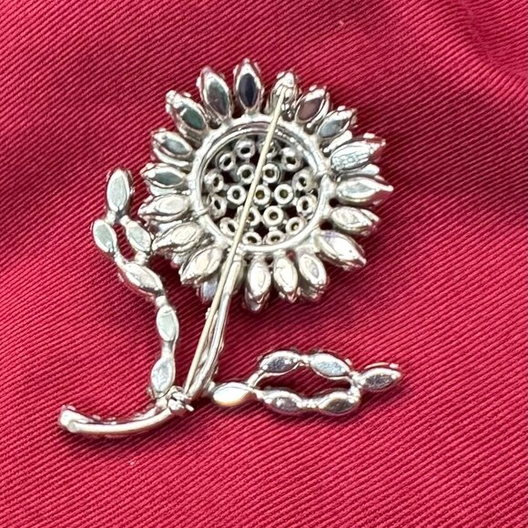 Rare! VTG Ben Reig Sunflower Brooch w/Yellow & Clear Crystals. - Picture 9 of 13